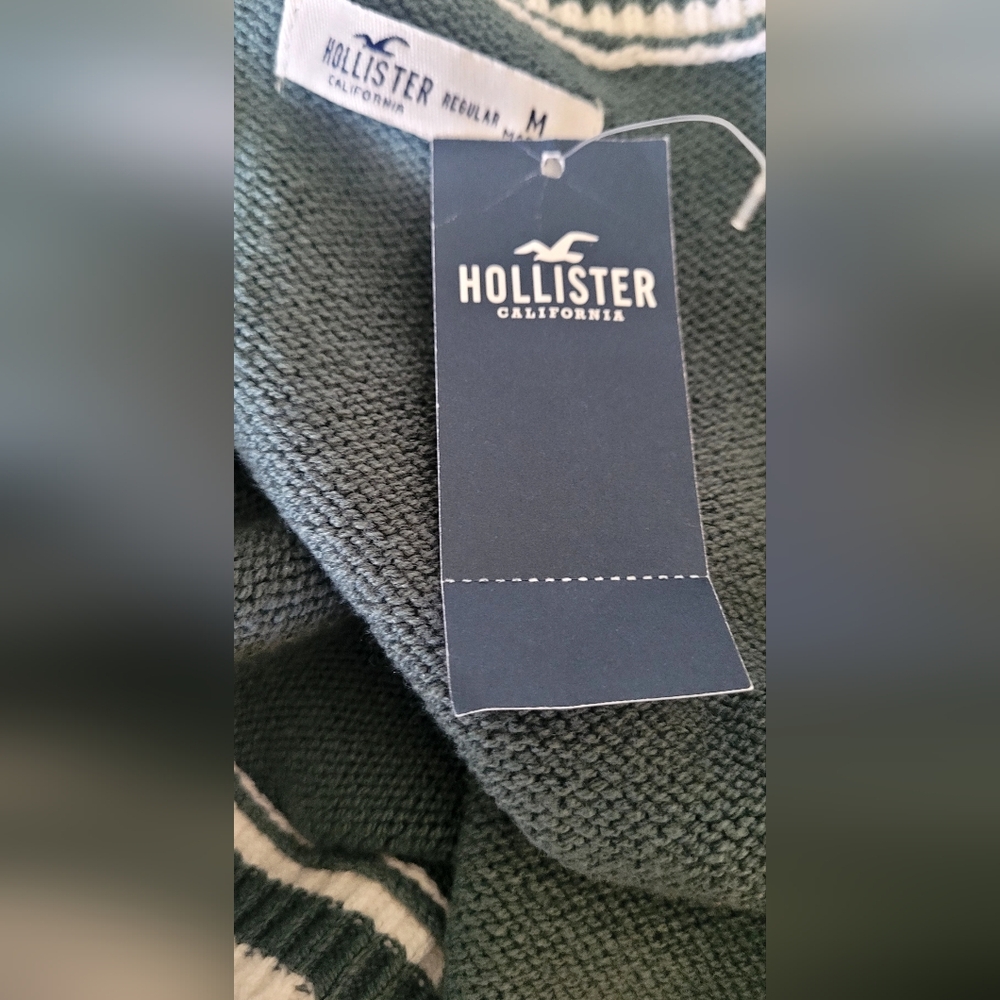 Hollister Sage Green Sweater Knit Dress with White Accents Y10 - Picture 5 of 6